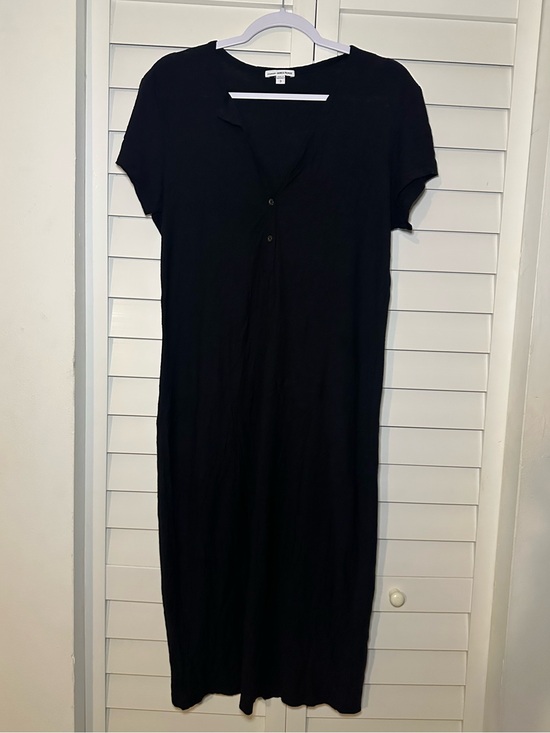 James Perse Dresses & Skirts - James Perse Black Short-Sleeve Midi Button Dress Large